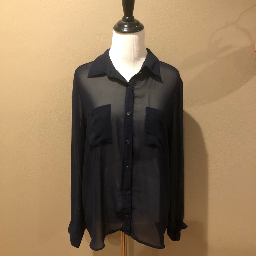 Navy blue Forever 21 sheer blouse size Large
